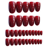 Xpoko 24Pcs/Box False Nails With Glue Mid-Length Round Head Vintage Wine Red Fashion Artificial Nail Press On Fake Nail Art Decoration