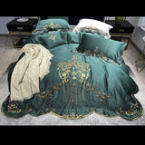 Golden Embroidery Satin Duvet Cover Set Lace Princess White Bedding Solid Color Bedspread Bed Skirt Sheet Pillowcases Luxury