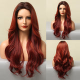 Long Water Wave Synthetic Wig For Women Ombre Brown Blonde Wig Natural Middle Part Cosplay Party Hair Heat Resistant Fiber