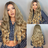 Long Wavy Ombre Brown Purple Synthetic Wigs for Women Heat Resistant Natural Middle Part Cosplay Party Lolita Hair Wigs