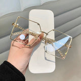 Blue Light Blocking Glasses Oversized Sunglasses Women Vintage Alloy Chain Rivet Square Eyeglasses Frame Men's Glasses