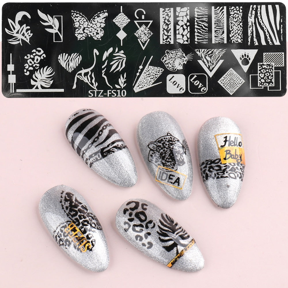 1pcs Snake Nail Art Stamping Plates Wild Animal Prints Leopard Tiger Skins Nail Stencils Flower Lace Stamping Templates GLSTZ-FS
