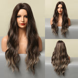 Long Water Wave Synthetic Wig For Women Ombre Brown Blonde Wig Natural Middle Part Cosplay Party Hair Heat Resistant Fiber