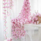 Xpoko 2.2 Meters Artificial Cherry Blossom Rattan Wedding Arch Garland Home Indoor Outdoor Decoration Ornaments Ivy Garden Decoration