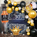 Xpoko 1 Set Of Black Gold Confetti Crown Champagne Beer Glasses Aluminum Die Balloons Set Happy Birthday Banner Party Decorations