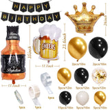 Xpoko 1 Set Of Black Gold Confetti Crown Champagne Beer Glasses Aluminum Die Balloons Set Happy Birthday Banner Party Decorations