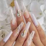 JP2277-B3 Ballerina White Nails Press on Fake Fingernails XL Length with Diamond