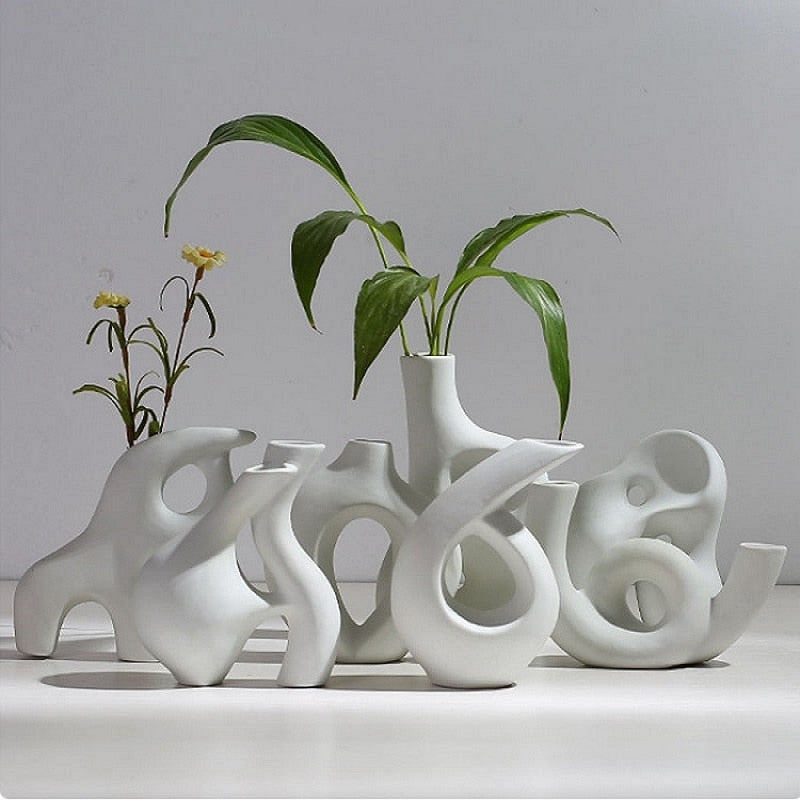 Xpoko Abstract Art Ceramic Vase Nordic Minimalist Decoration  Flower Arrangement Creative Living Room TV Cabinet Desktop Decoration