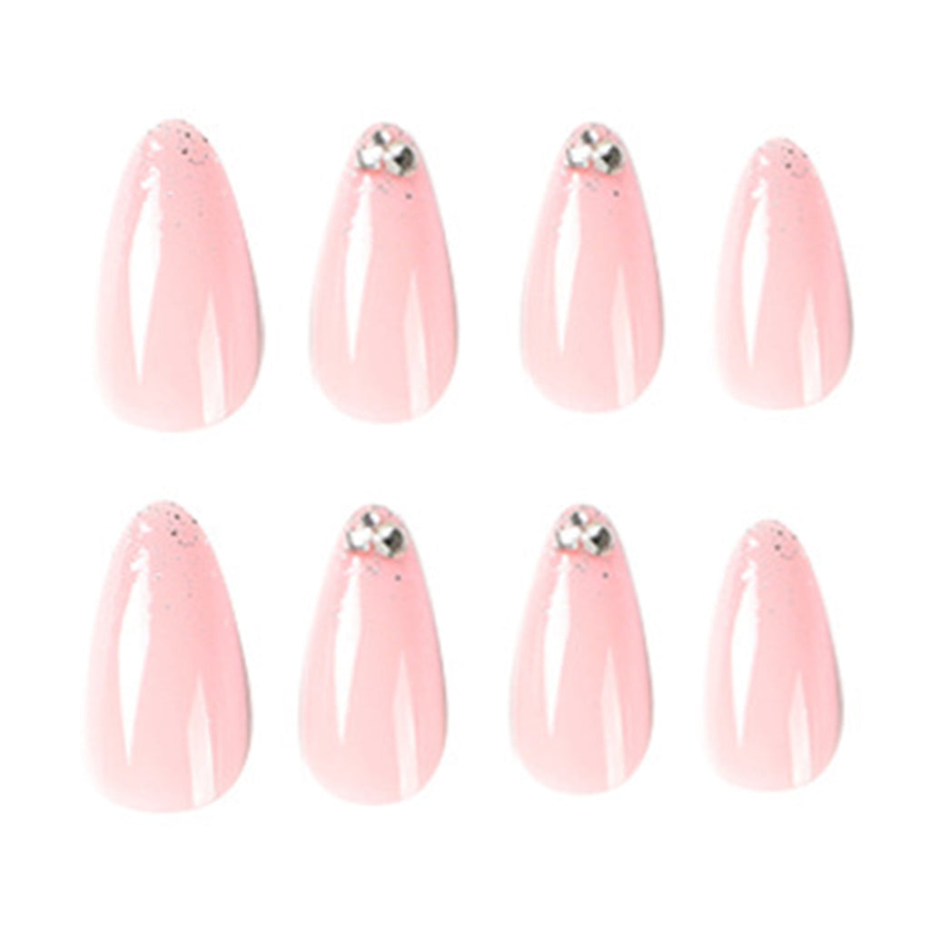 Fall nails Barbie nails Christmas nails 24pcs Korean Style Nude Pink False Nails Pointed Head Artificial Nails Tips with Diamond Design Almond Head Artifical nail Tips