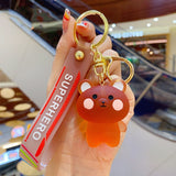 Back to School Cartoon Crystal Bear Key Chain Transparent Keyfob Cute Frog Animal Keyring Backpack Pendant Couple Women Men Gift Car Keychain