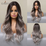 Xpoko EASIHAIR Long Light Blonde Ombre Natural Wave Style Wigs Heat Resistant Synthetic Wigs Middle Part Hair Cosplay Wigs For Women