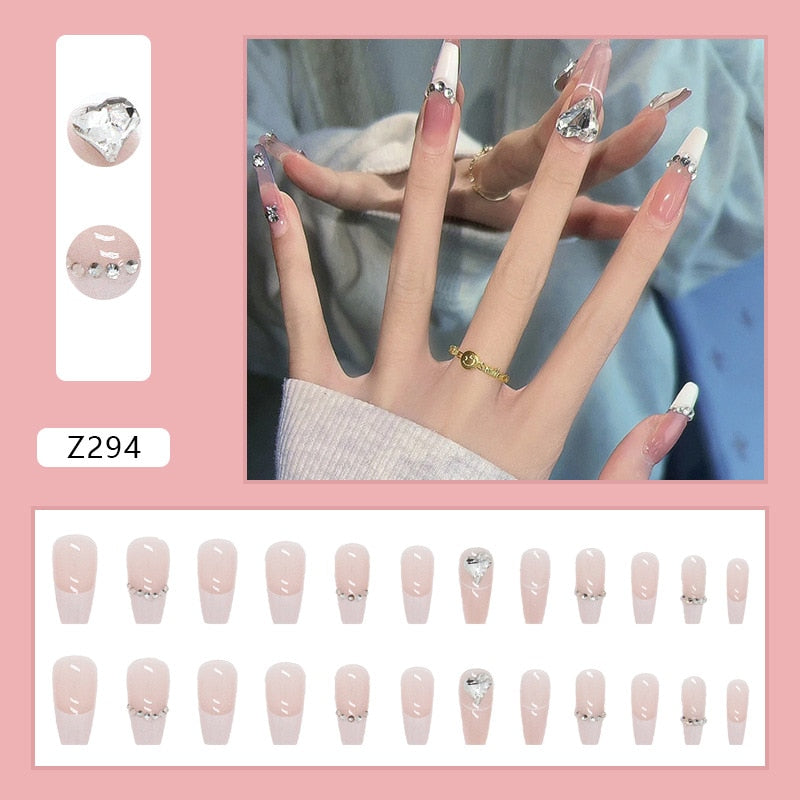 Z294 3D Sweetie Diamond French Nails Press on Set