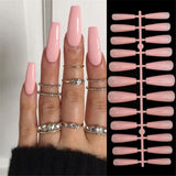 Xpoko 24PC New Spring With Rhinestone Fake Nails Detachable Extra Long Coffin Flower French Ballerina False Nails Full Cover Nail Tips