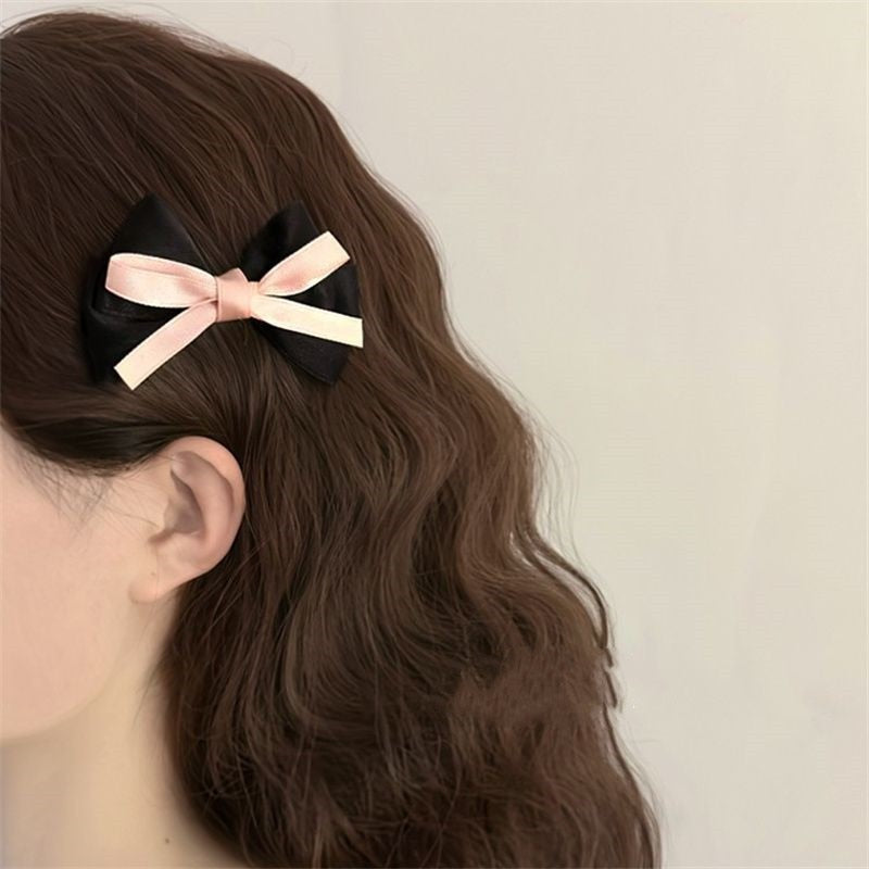 Xpoko Barbie aesthetic Back to school   Black White Ribbon Hair Bows Clips Summer New Vintage Cute Bowknot Hairpin Girls Barrettes Headdress Hair Accessories for Women