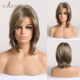 Xpoko EASIHAIR Short Bob Brown Synthetic Wigs With Bang Layered Straight Natural Hairs For Women Daily Cosplay Heat Resiatant Fibers