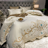 Xpoko Luxury Chic Embroidery Bedding Set Beige Satin Cotton Duvet Cover Bedspread Bed Sheet Pillowcases Solid Color Home Textile