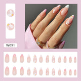 Xpoko W091 French Almond Press On Nails Set With Flower Design