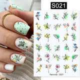 3D Nail Stickers Decals Ink Watermark Spring Summer Black Lines Flower Leaf Tree For Manicures Nail Art Decoration