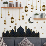 Xpoko Ramadan Wall Stickers Moon Star Lantern DIY Wall Decal Ramadan Kareem Decoration For Home 2023 Islamic Muslim Mural Eid Mubarak