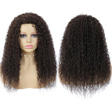 Darker Brown Colored Synthetic Machine Hair Wigs For Black Women Kinky Curly 18inch Medium Length Side Part Soft Wig