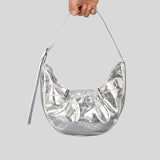 Back to school Fashion Metallic Half Moon Women Shoulder Bags Designer Drawsting Lady Handbags Vintage Hobos Small Tote Female Purses 2023 Bag