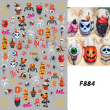 Xpoko Cute Cartoon Skull Nail Stickers Spooky Halloween Decoration Ghost Bat Evil Pumpkin Sliders For Manicure Blood Nail Decal GLF886