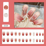 24Pcs Cartoon Short Coffin False Nails Wearable Leopard Streak Fake Nails Full Cover Acrylic Nail Tips Press On Nails Tips