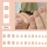 24Pcs Cartoon Short Coffin False Nails Wearable Leopard Streak Fake Nails Full Cover Acrylic Nail Tips Press On Nails Tips