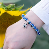 Xpoko Blue Evil Eye Bracelet For Women Men Turkish Palm Pendant Eyes Beads Handmade Lucky Bracelet Elastic Adjustable Charm Bracelet