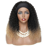 Darker Brown Color Synthetic Headband Wig 18inch Bohemian Curly Glueless Machine Hair Wigs For Women With Free Head Band