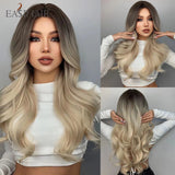 Xpoko EASIHAIR Long Light Blonde Ombre Natural Wave Style Wigs Heat Resistant Synthetic Wigs Middle Part Hair Cosplay Wigs For Women