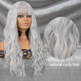 Xpoko Long Wavy Silver Grey Synthetic Wig Women's Heat-Resistant Natural Half Part Cosplay Party Lolita Wig