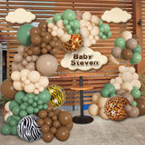 Xpoko 1 Set Of Sage Olive Green Brown Coffee Animal Balloon Garland Arch Set, Birthday Baby Shower Jungle Wild Woodland Party Supplies