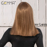 Medium Straight Bob Synthetic Wig With Bangs Blonde Honey Wigs For Women Cosplay Daily Hair Wig Heat Resistant Fiber