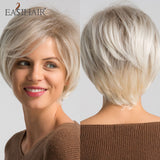 Xpoko EASIHAIR Short Bob Brown Synthetic Wigs With Bang Layered Straight Natural Hairs For Women Daily Cosplay Heat Resiatant Fibers