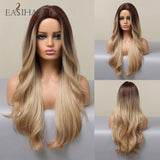 Xpoko EASIHAIR Long Light Blonde Ombre Natural Wave Style Wigs Heat Resistant Synthetic Wigs Middle Part Hair Cosplay Wigs For Women