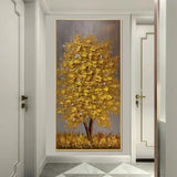 Xpoko 100% Handpainted Oil Painting On Canvas Handmade Knife Gold Tree Oil Painting Wall Art Picture Home Decoration For Living Room