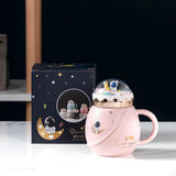 Xpoko Planet Mug Cup Landscape Lid Ceramic Cup Gift Astronaut Coffee Mug With Lid Spaceman Water Cup Cartoon Kawaii Mugs Drinkware