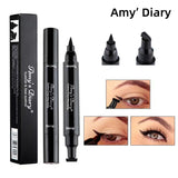 Xpoko 2 In1 Winged Stamp Liquid Eyeliner Pencil Water Proof Fast Dry Double-Ended Black Seal Eye Liner Pen Make Up For Women Cosmetics