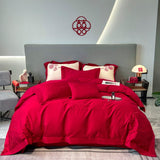 Xpoko Egyptian Cotton Bedding Set Red Flowers Embroidery Duvet Cover Soft Bed Sheet Pillowcases Bed Sets Home Textile Queen King Size