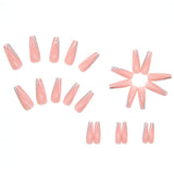 24pcs Detachable Heart Long Stick On Fake Nail Glitter French Cover Coffin Fake Nail Full Cover Artificial Press On Nails