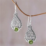 Xpoko Vintage Design Green Crystal Square Pendant Earrings Ethnic Africa Retro Dangle Earrings For Women Engagement Wedding Jewelry