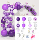 Xpoko 1 Set Of Purple Metal Confetti Balloons Butterfly Stickers Garland Arch Kit Birthday Party Kids Wedding Baby Shower Girls Decor