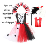 Girl Cruella Deville Tutu Dress for 101 Dalmatians Villain Halloween Costume Kids Vintage Polka Dots Cosplay Fancy Dresses