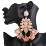 Xpoko New India Women Earrings Flower Tassel Earrings For Womebig Rhinestones Pendant Crystal Statement Earrings Fashion Jewelry Gift