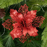 Xpoko 5Pcs 9-16Cm Glitter Artifical Christmas Flowers Christmas Tree Decorations For Home Fake Flowers Xmas Ornaments New Year Decor