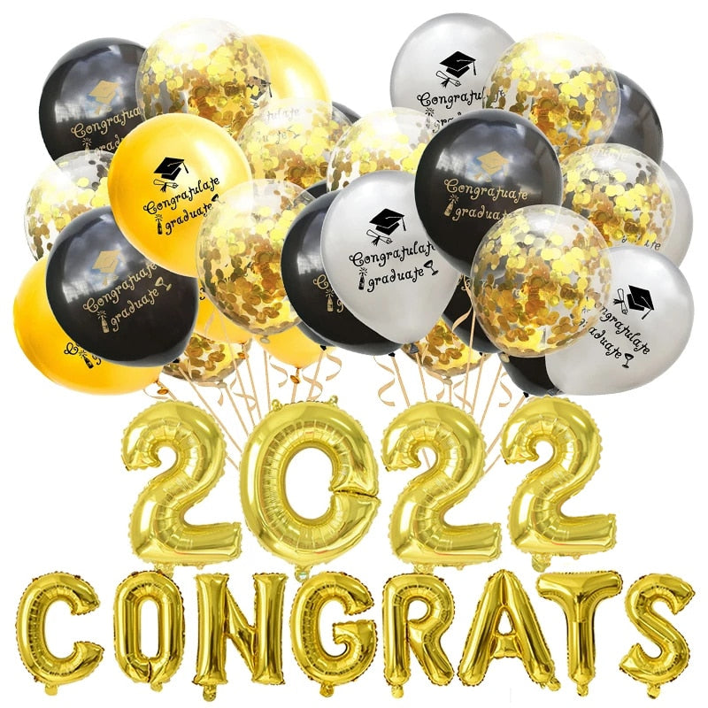1-15pcs Graduation Balloons Gold Silver Black Latex Balloon Confetti Ballons 2022 Congratulation Grad Party Decoration Supplies