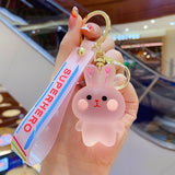 Back to School Cartoon Crystal Bear Key Chain Transparent Keyfob Cute Frog Animal Keyring Backpack Pendant Couple Women Men Gift Car Keychain