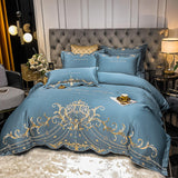 Xpoko Luxury Chic Embroidery Bedding Set Beige Satin Cotton Duvet Cover Bedspread Bed Sheet Pillowcases Solid Color Home Textile