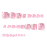 Fall nails Barbie nails Christmas nails 24pcs Glittering Pink False Toenails Ins Sweet StyleAcrylic Nails Wearable Detachable False Toenails for Summer Foot Nail Decor